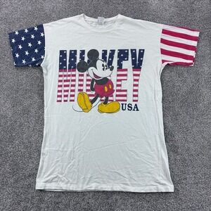 Vintage Mickey Mouse Shirt Mens XL White Red Blue USA Flag Sleeves 4th of‎ July
